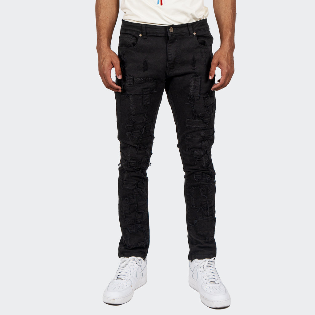 Men's TWO MILL TWENTY "Humboldt" Slim Fit Stitched Denim Jeans Jet Black