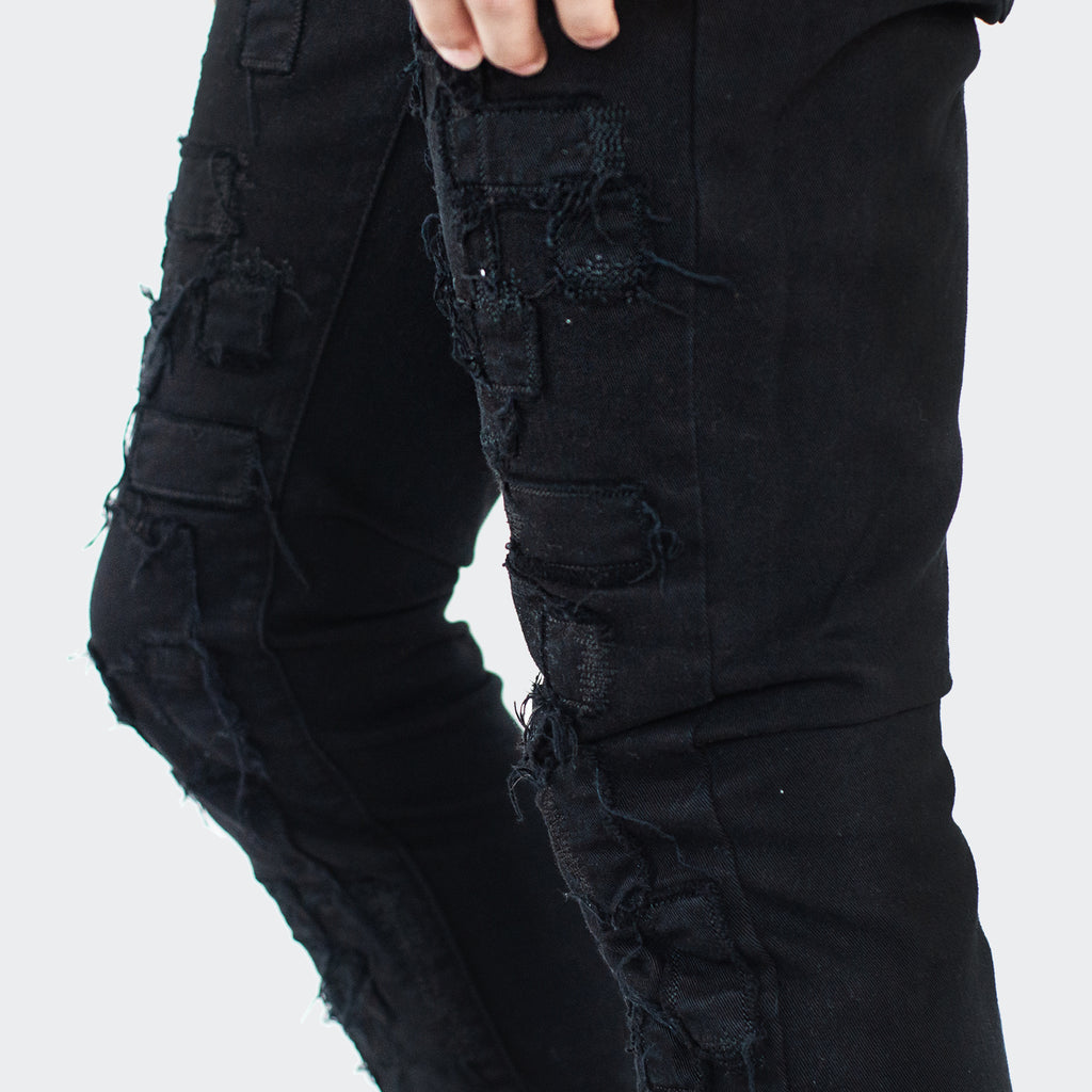 Men's TWO MILL TWENTY "Humboldt" Slim Fit Stitched Denim Jeans Jet Black