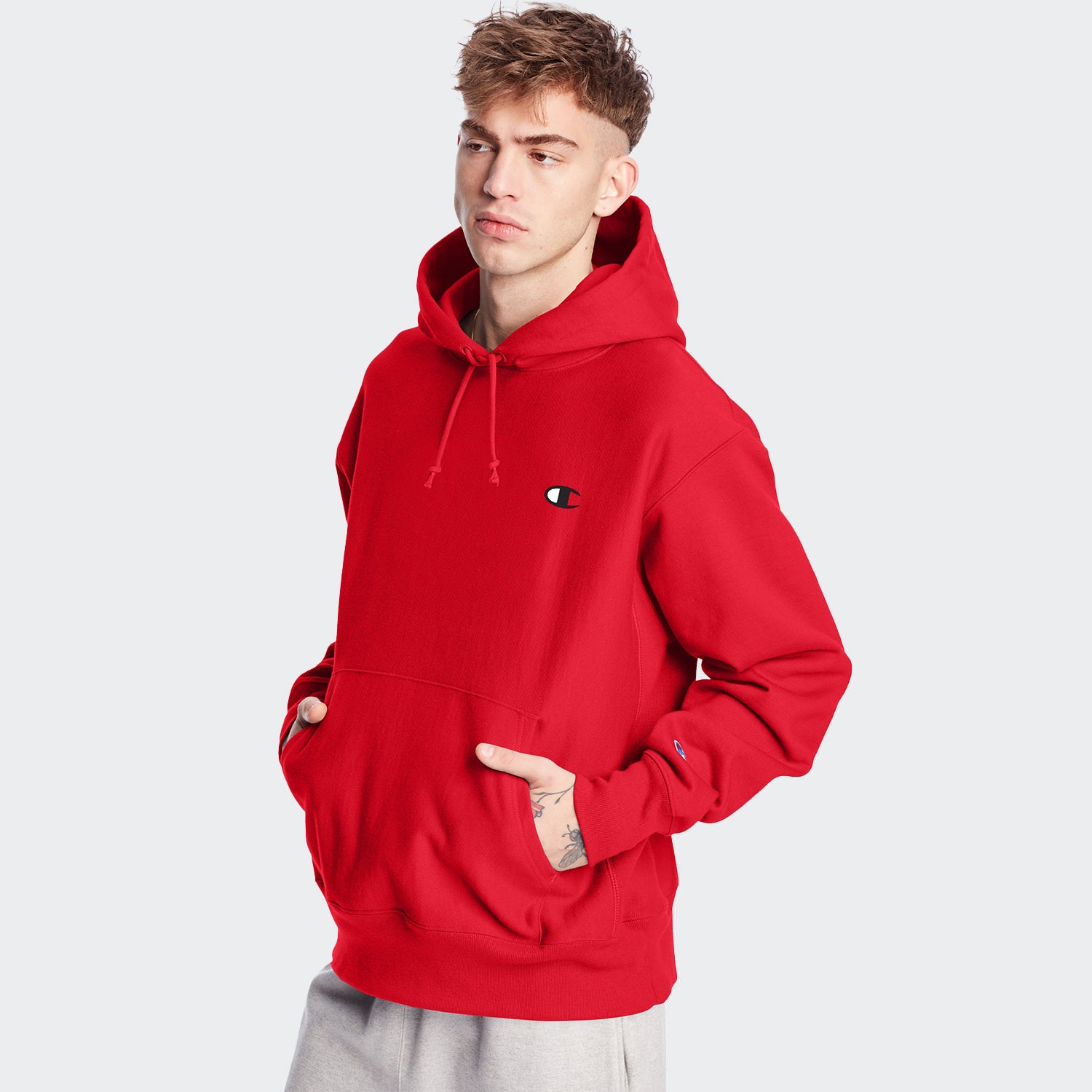 Champion Men's Life Reverse Weave Pullover Hoodie, Red, L