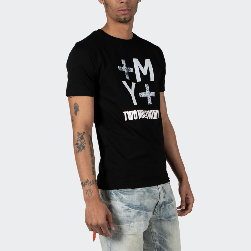 Men's TWO MILL TWENTY Inverse Logo Money Graphic T-Shirt Black