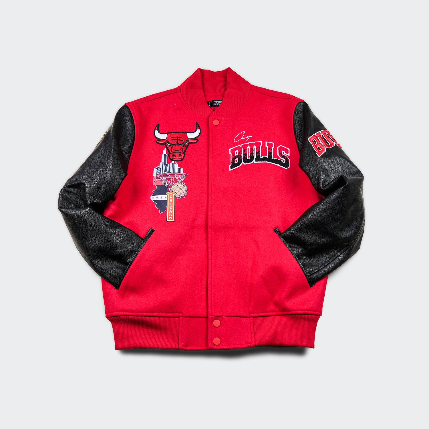 Chicago Bulls Bomber Embroidered Red Wool Jacket