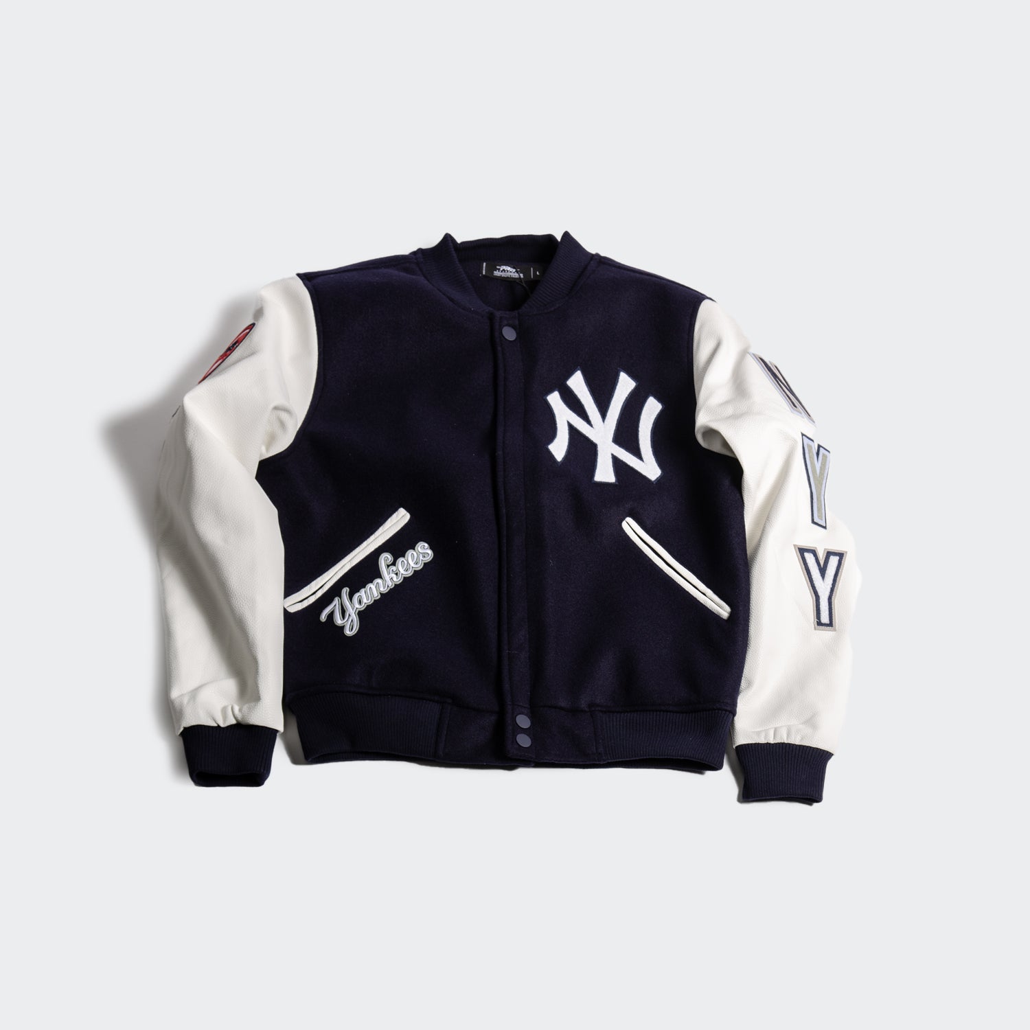 NEW YORK YANKEES TWO-TONE WOOL AND LEATHER JACKET - NAVY