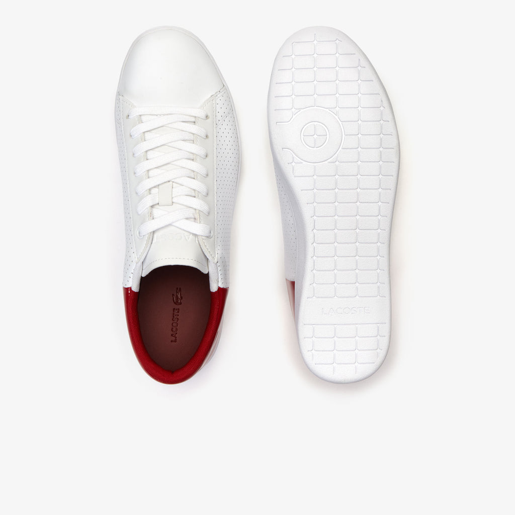 Men's Lacoste Carnaby Sneakers White Red (738SMA0063-286) | Chicago City Sports | top and bottom views