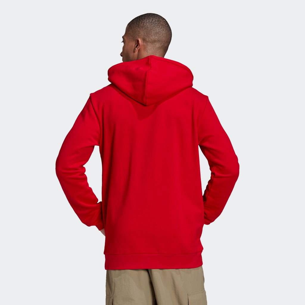Men's adidas Trefoil Hoodie Scarlet Red GN3389 | Chicago City Sports | rear view on model