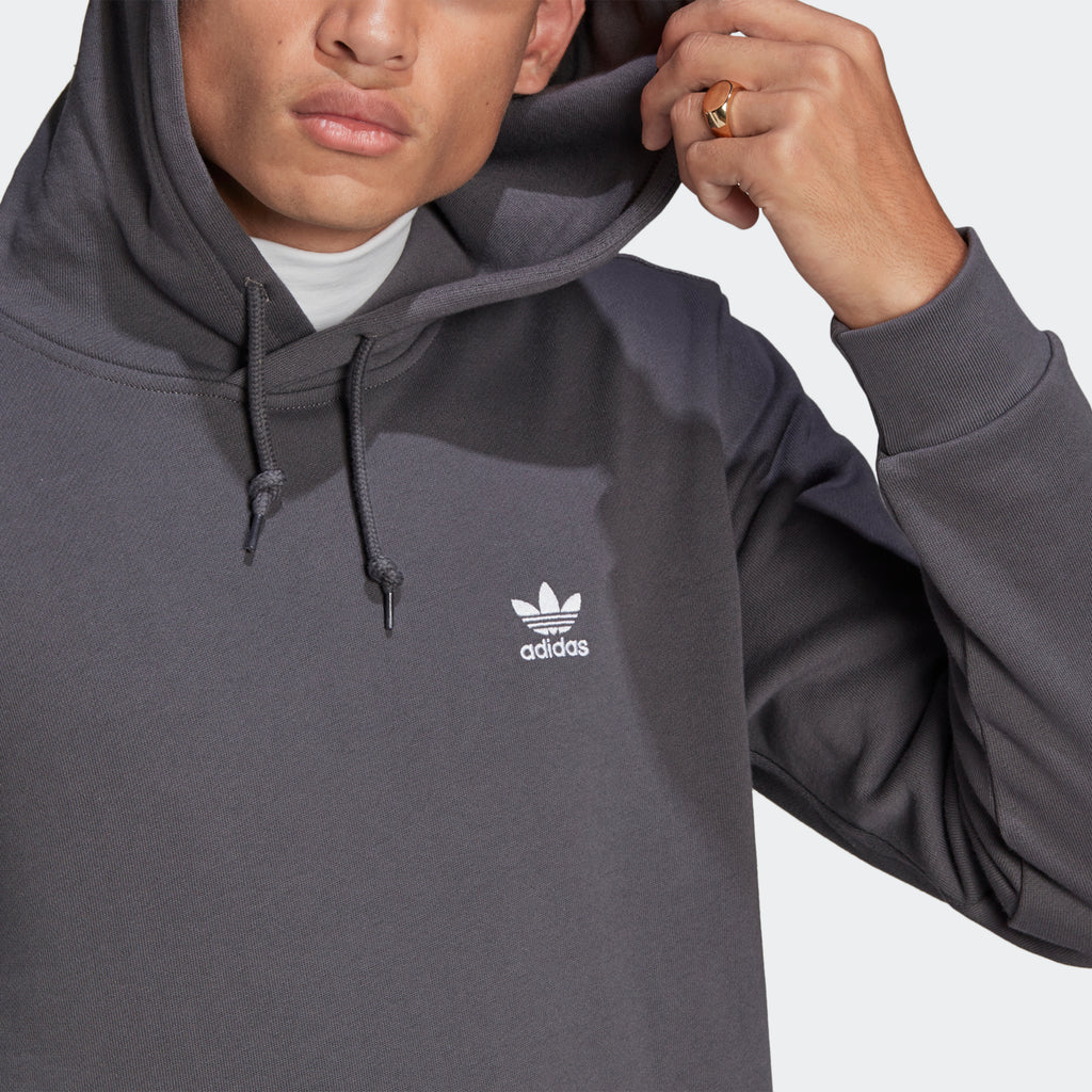 Men's adidas Essentials Trefoil Hoodie Grey Five GN3388 | Chicago City Sports | hood on view