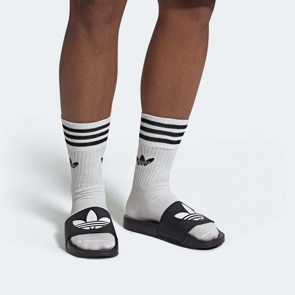 Men's adidas Originals Adilette Lite Slides Black FU8298 | Chicago City Sports | on model view