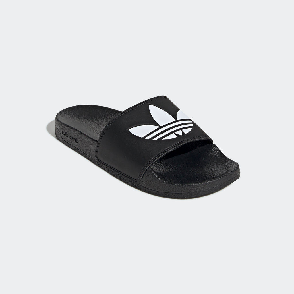 Men's adidas Originals Adilette Lite Slides Black FU8298 | Chicago City Sports | angled side view