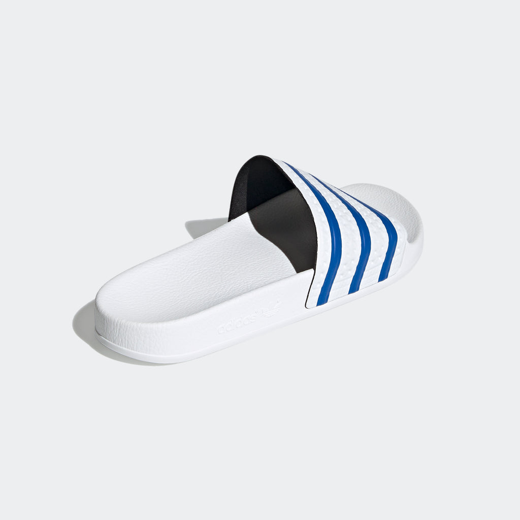 Men's adidas Adilette Slides White Blue FX5860 | Chicago City Sports | rear angled view