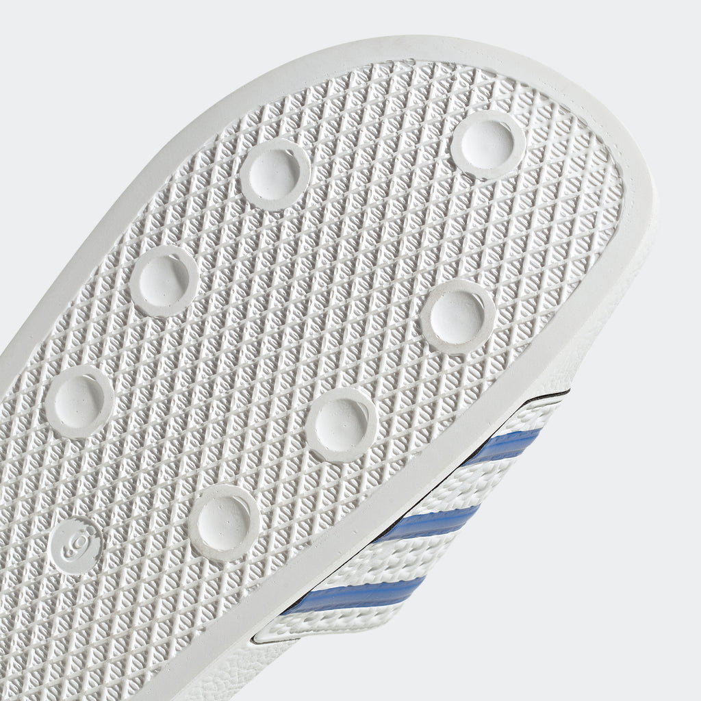 Men's adidas Adilette Slides White Blue FX5860 | Chicago City Sports | bottom view