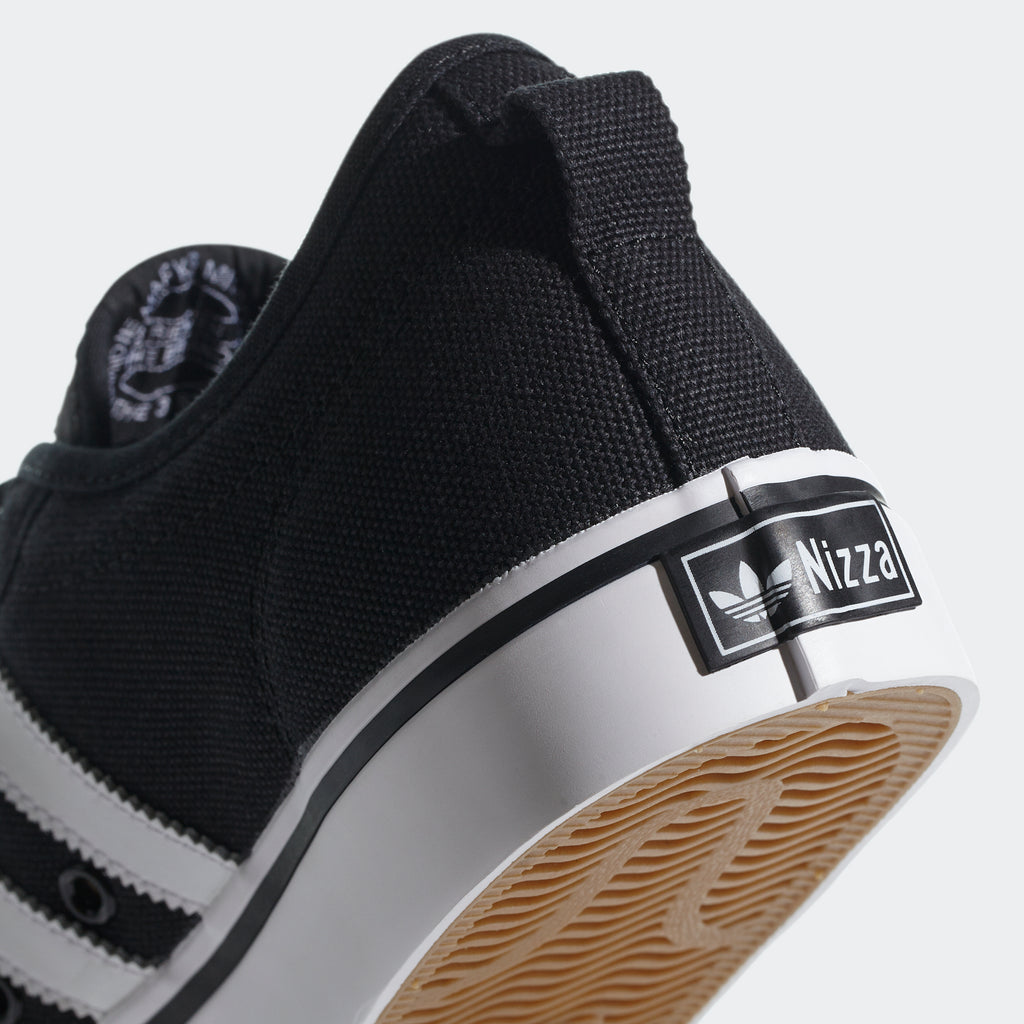 Men's adidas Nizza Shoes Black White SKU CQ2332 | Chicago City Sports | detailed heel view