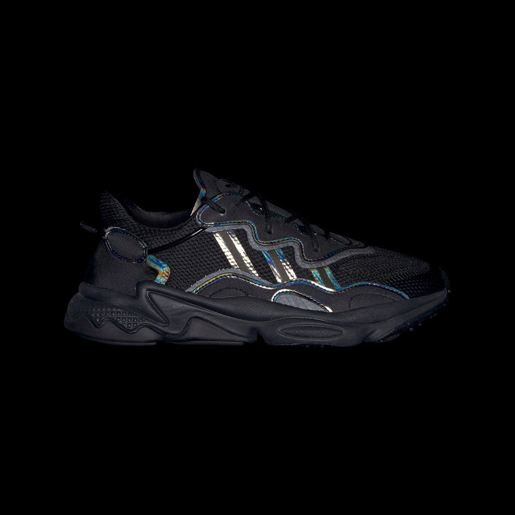 Men's adidas Ozweego Shoes Black SKU FV9653 | Chicago City Sports | side view in the dark