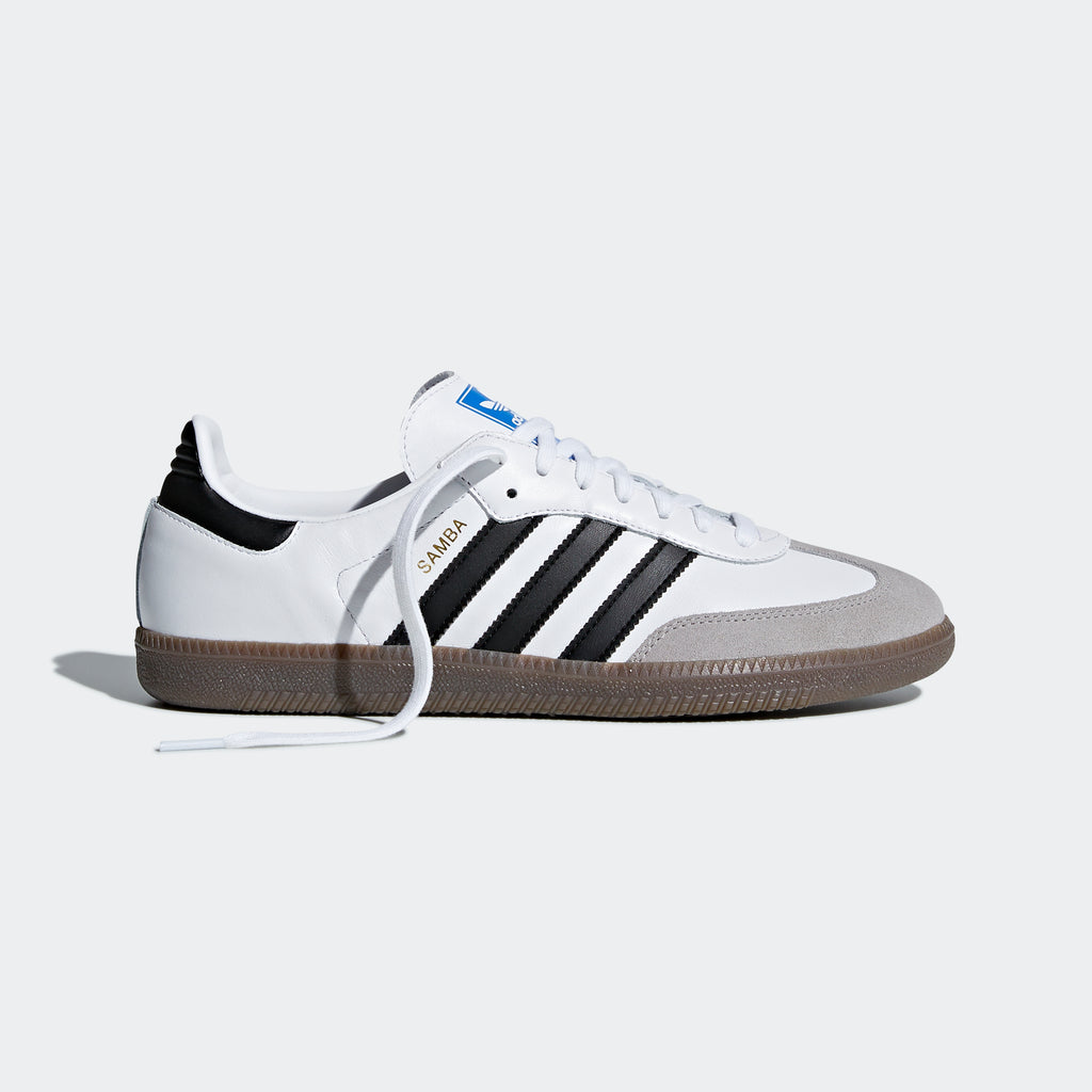 Men's adidas Originals Samba OG Shoes White Black B75806 | Chicago City Sports | side view with untied laces