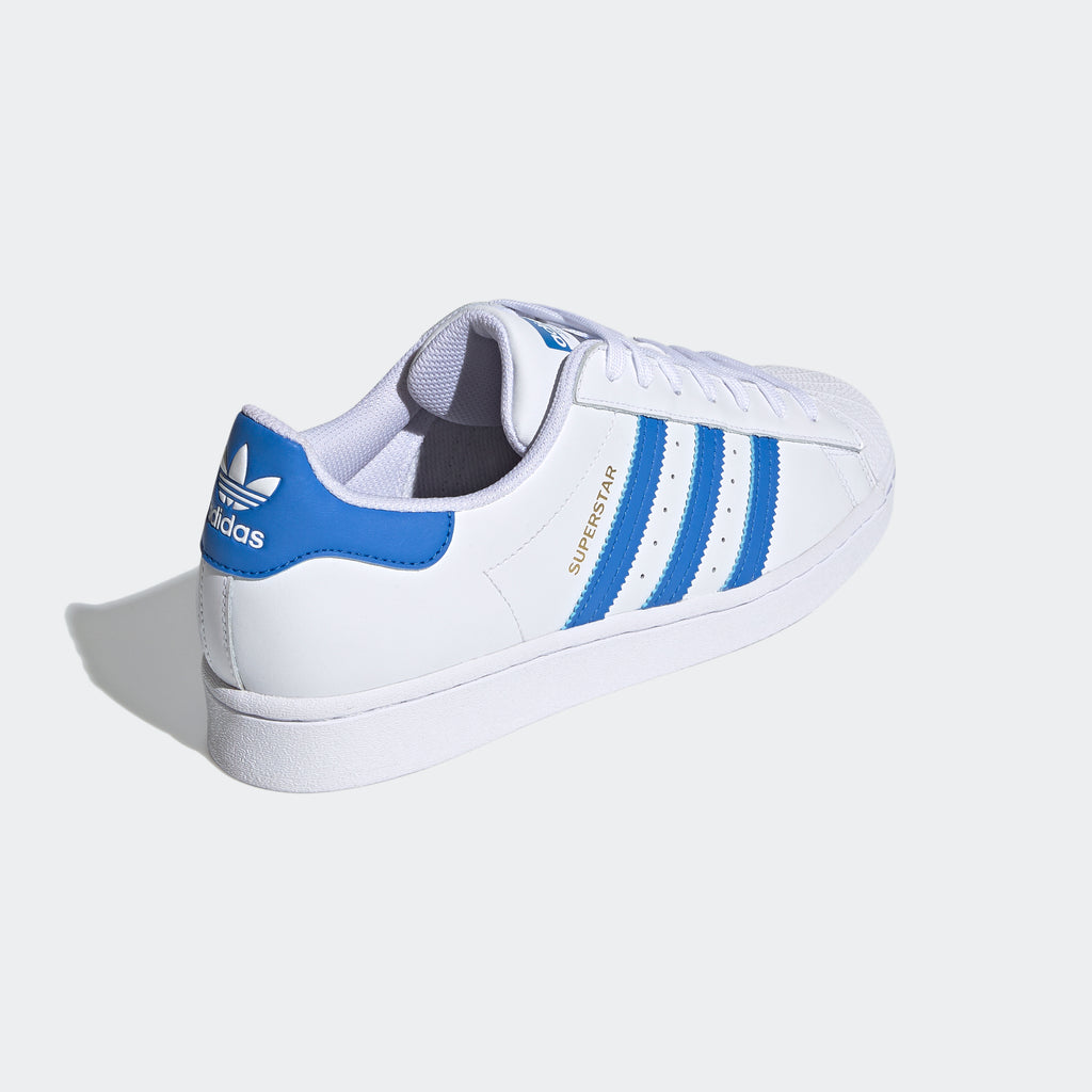Men's adidas Superstar Shoes White Blue H68093 | Chicago City Sports | rear angled view