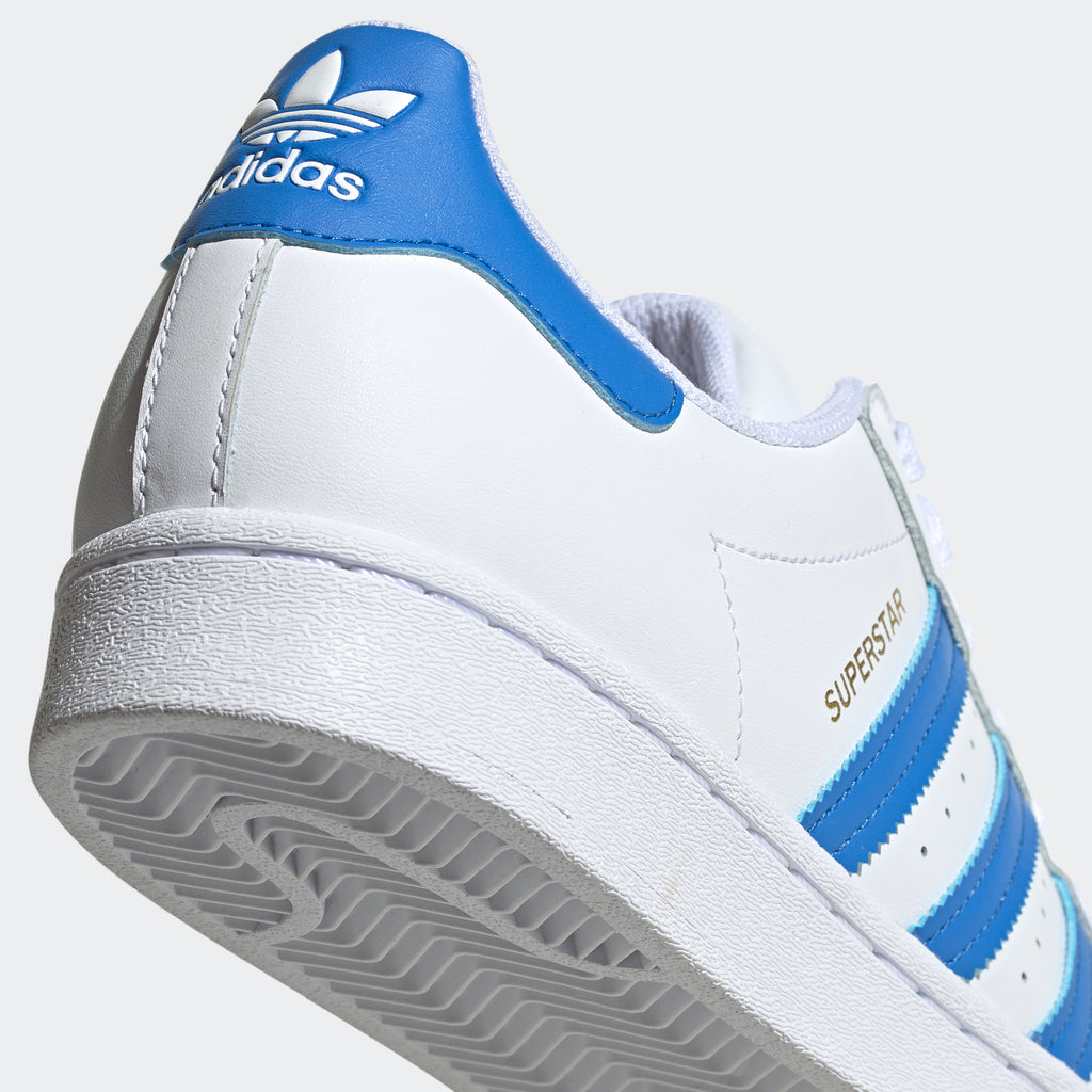 Men's adidas Superstar Shoes White Blue H68093 | Chicago City Sports | heel view