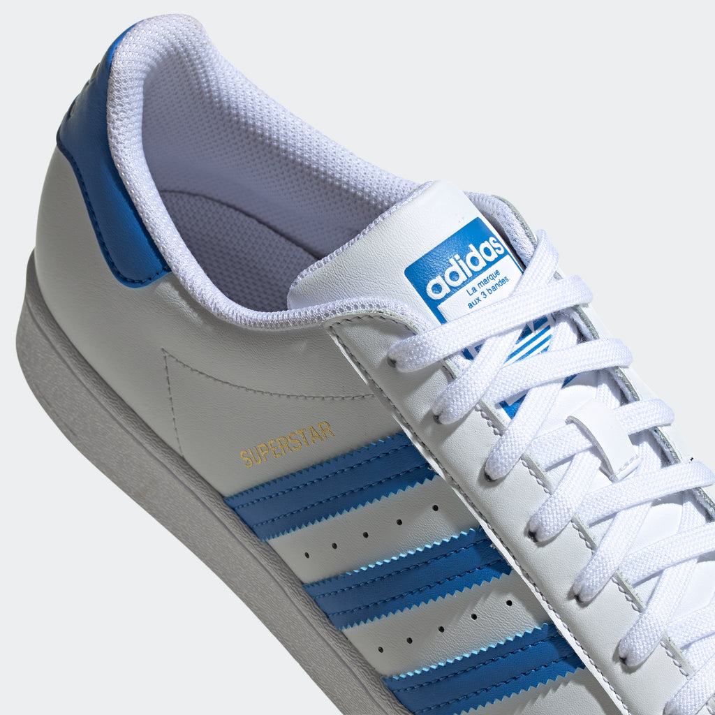 Men's adidas Superstar Shoes White Blue H68093 | Chicago City Sports | top view