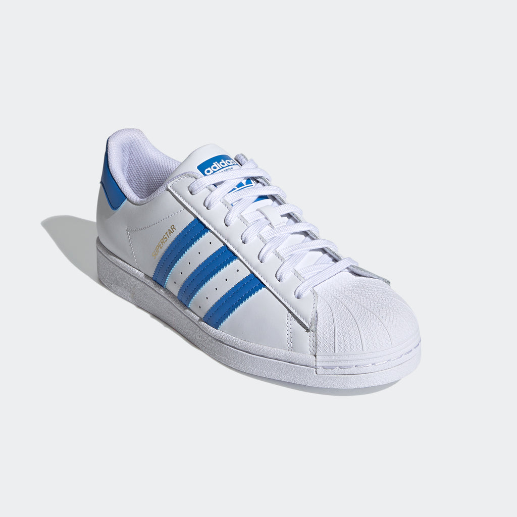 Men's adidas Superstar Shoes White Blue H68093 | Chicago City Sports | angled view