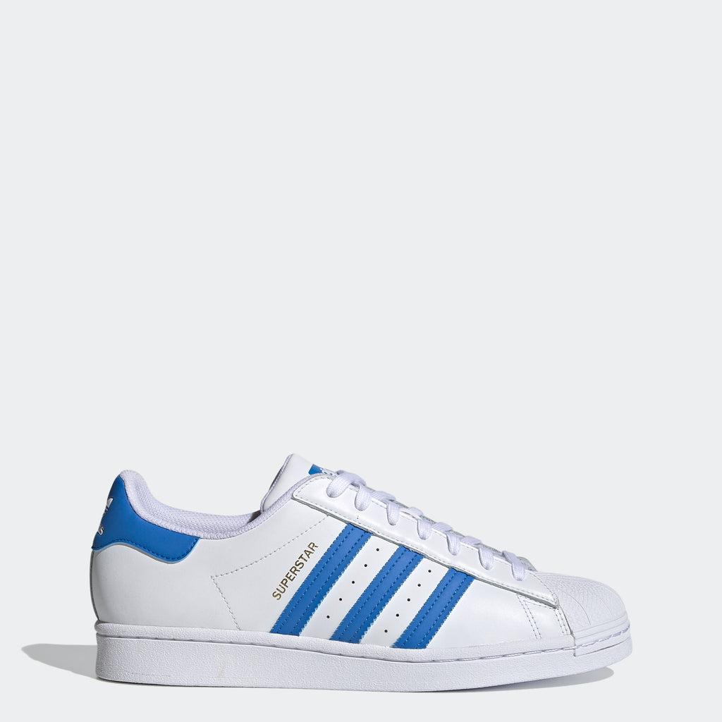 Men's adidas Superstar Shoes White Blue H68093 | Chicago City Sports | side view