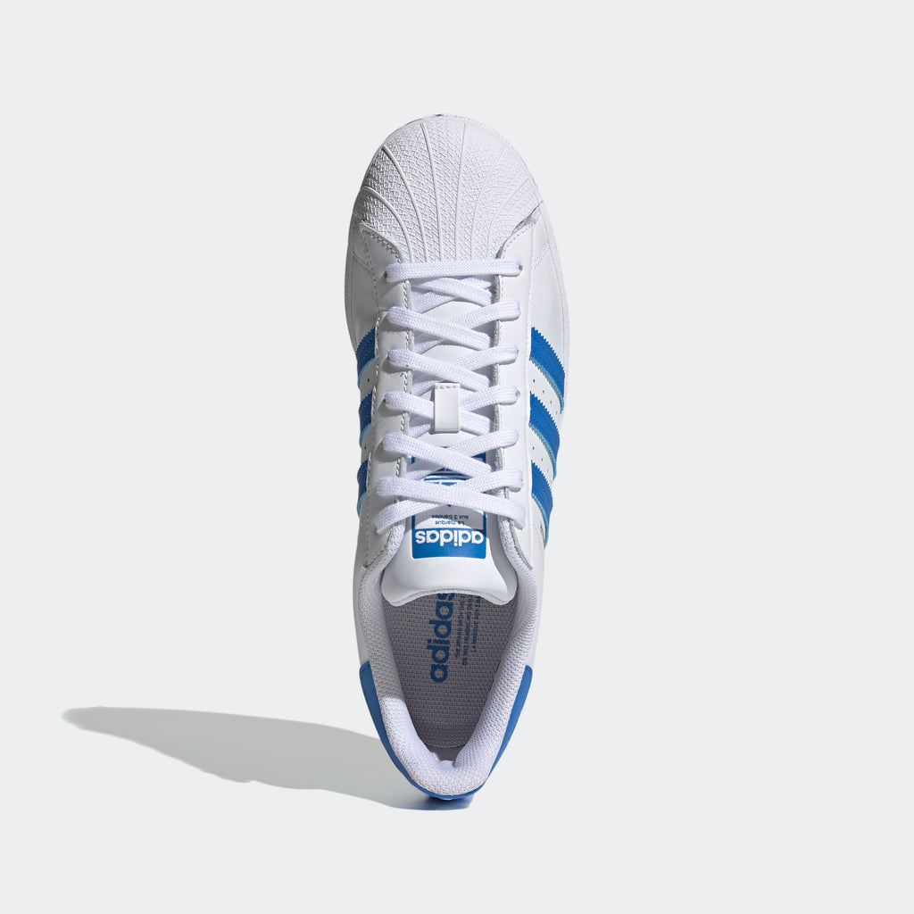 Men's adidas Superstar Shoes White Blue H68093 | Chicago City Sports | top view