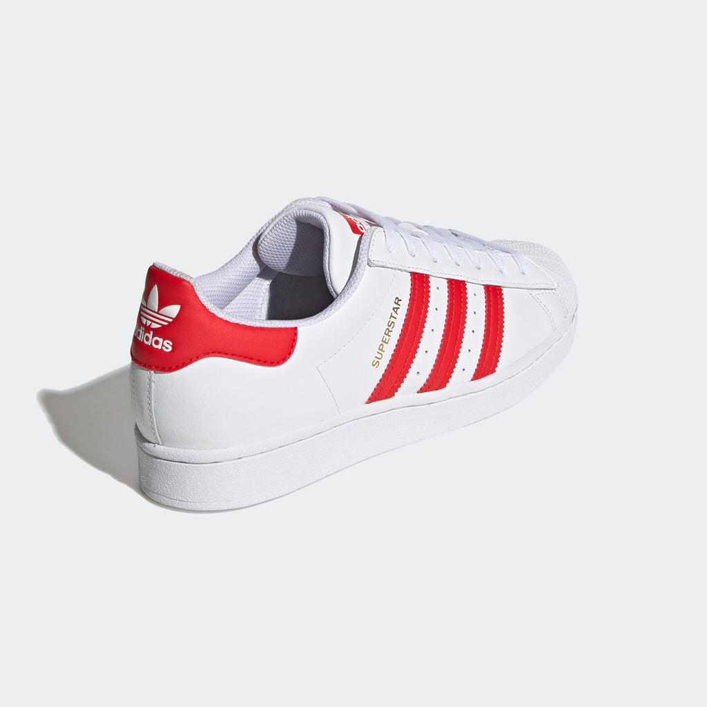 adidas Superstar Shoes White Vivid Red H68094 | Chicago City Sports | rear angled view
