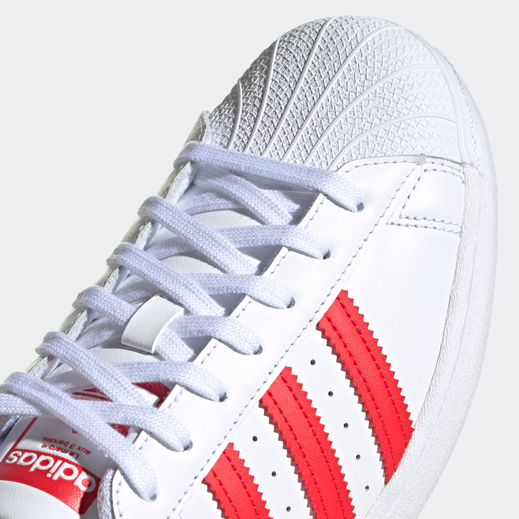 adidas Superstar Shoes White Vivid Red H68094 | Chicago City Sports | toe area view