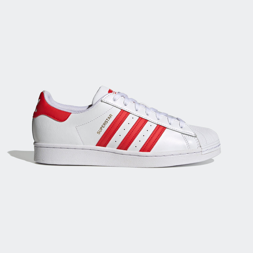 adidas Superstar Shoes White Vivid Red H68094 | Chicago City Sports | exterior side view