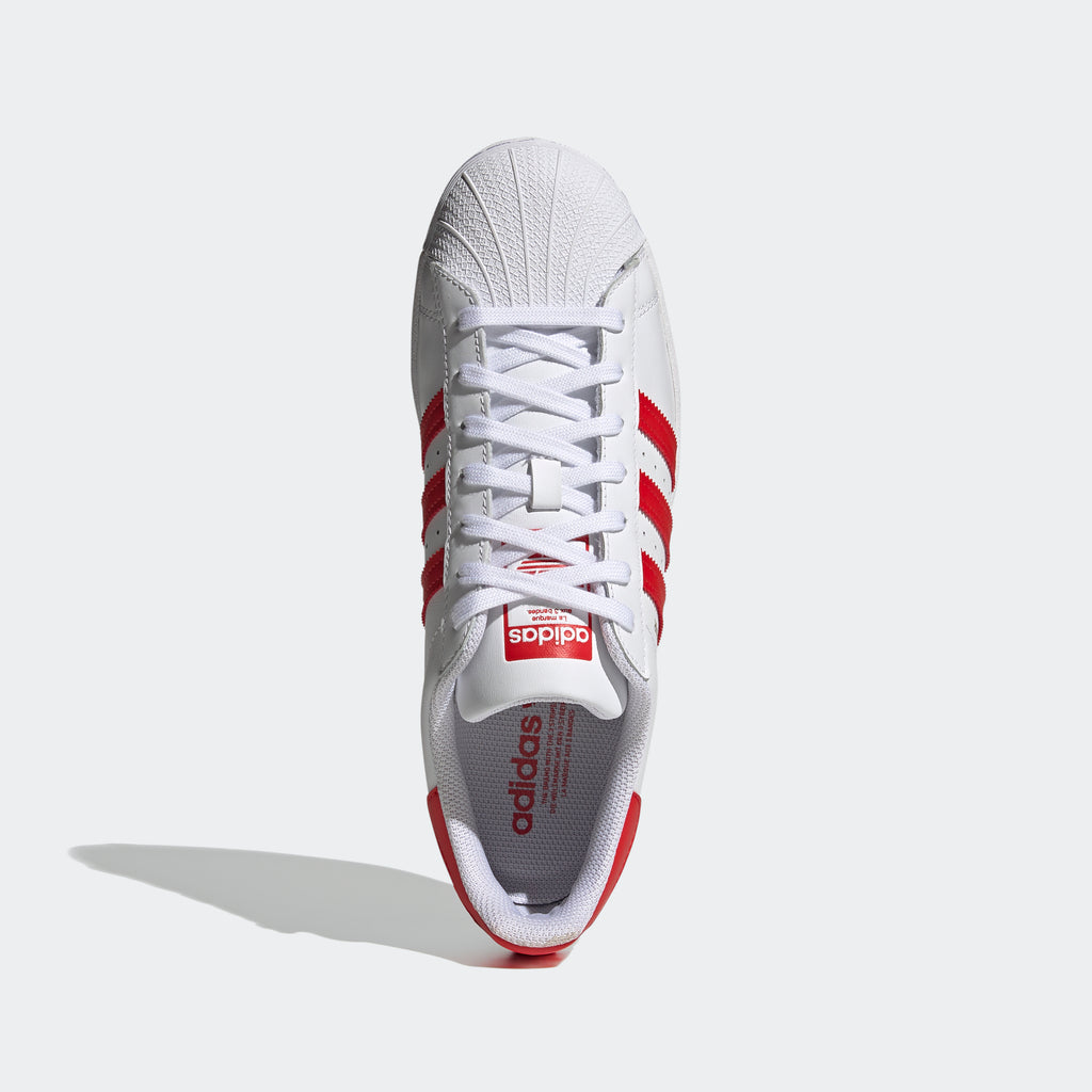 adidas Superstar Shoes White Vivid Red H68094 | Chicago City Sports | top view