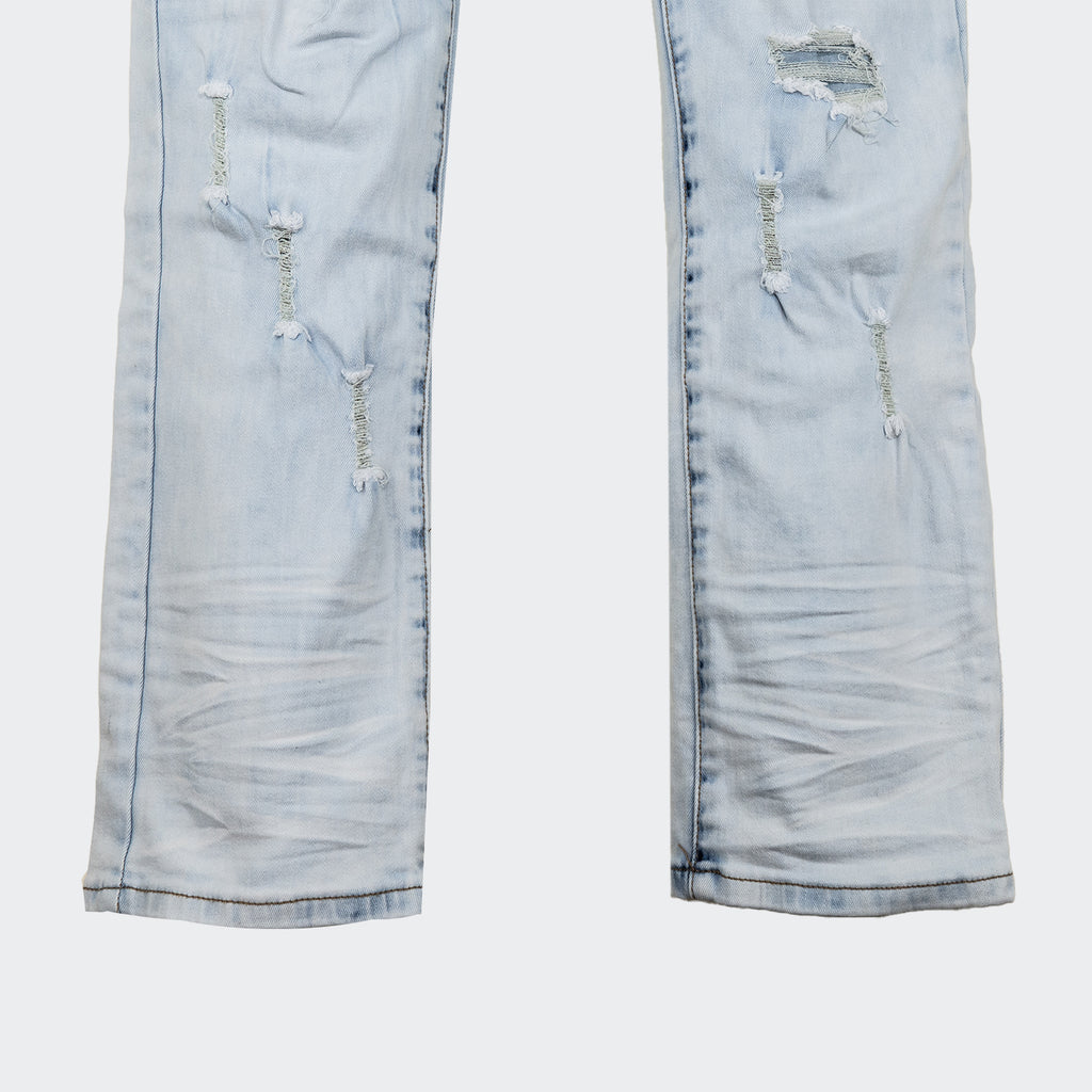 Men's Platform 100 Distressed with Leather Jeans Bleach