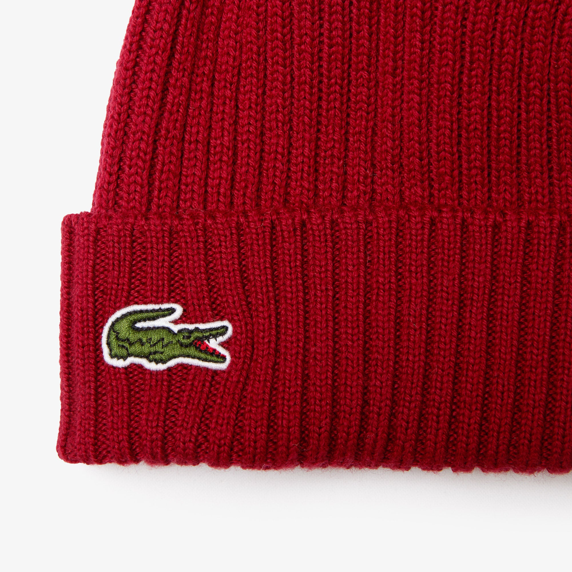modtagende Mus Tolk Unisex Lacoste Ribbed Wool Beanie Bordeaux | Chicago City Sports