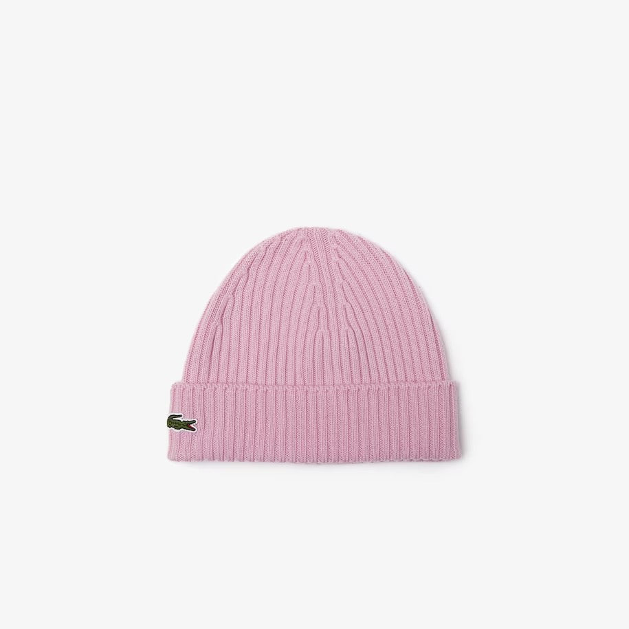Unisex Lacoste Ribbed Wool Beanie Pink