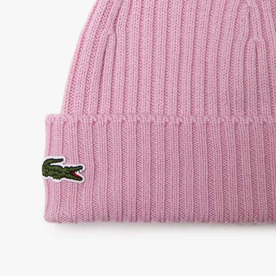 Unisex Lacoste Ribbed Wool Beanie Pink