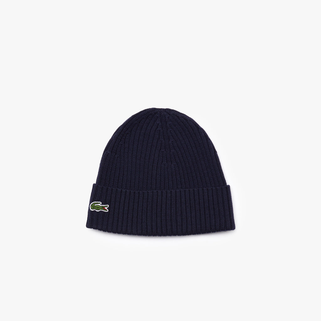 Unisex Lacoste Ribbed Wool Beanie Navy Blue