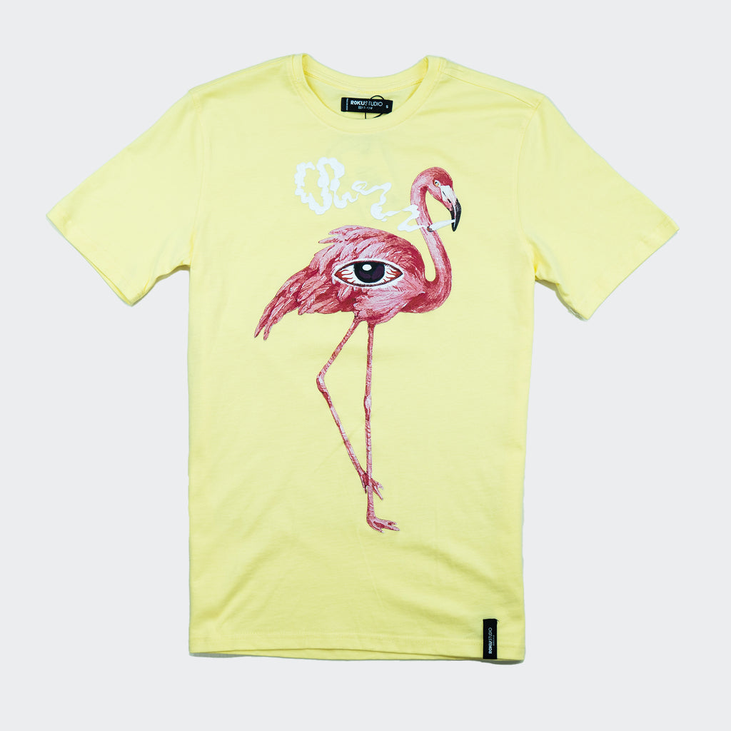 Men’s Roku Studio Smoking Flamingo T-Shirt Pale Yellow