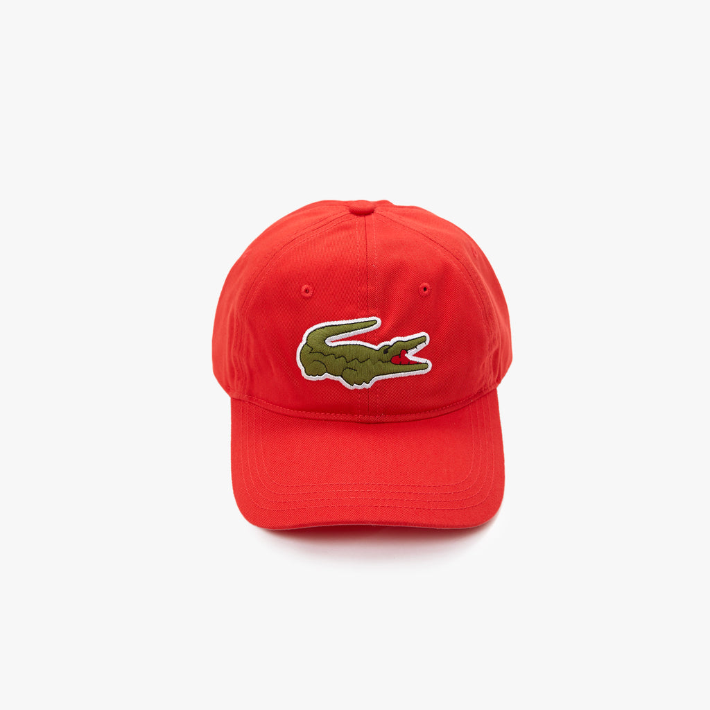 Lacoste Contrast Strap and Oversized Crocodile Cotton Cap Red