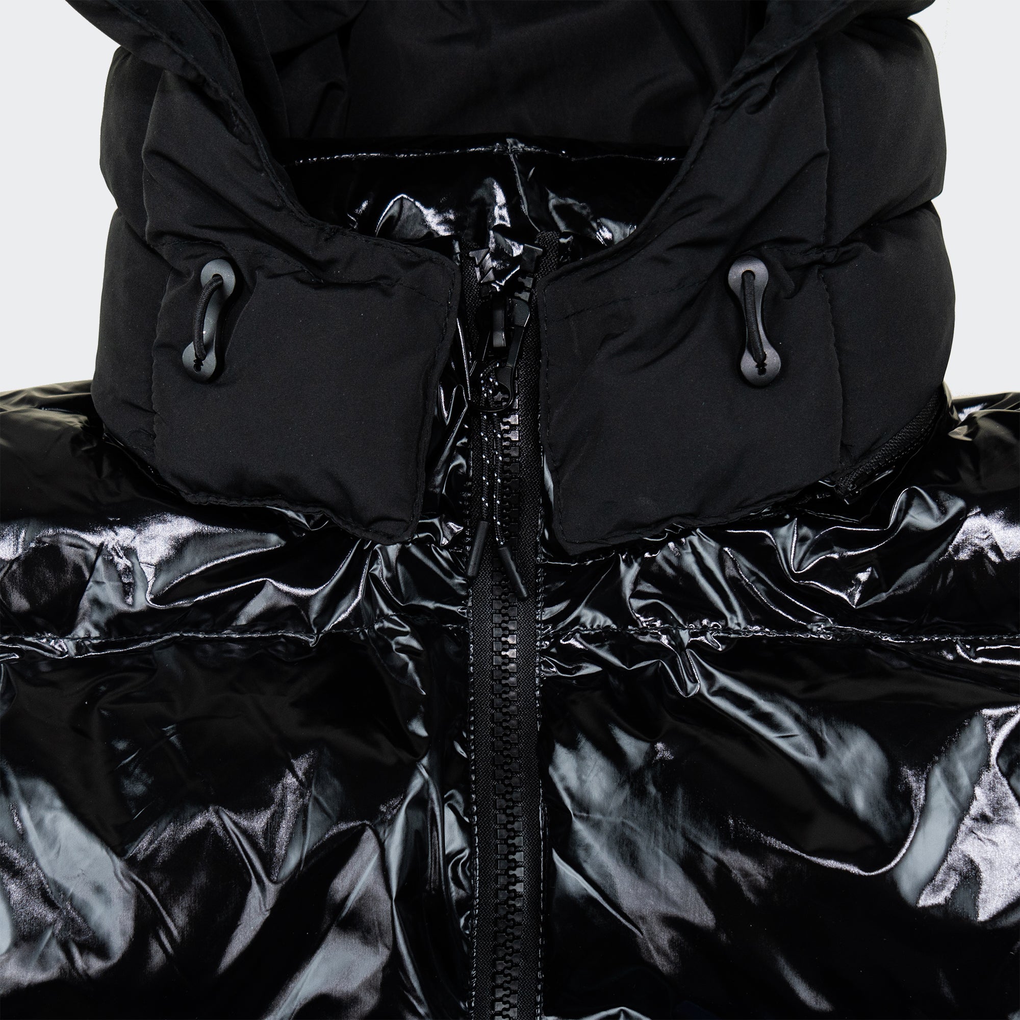 Black Shiny Puffer Jacket Mens with Hood - 4XL