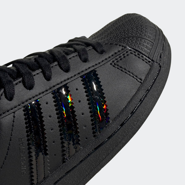 Adidas Shoes Womens 6 Black Superstar Shell Toe Rainbow Stripes Hologram  Mens 5