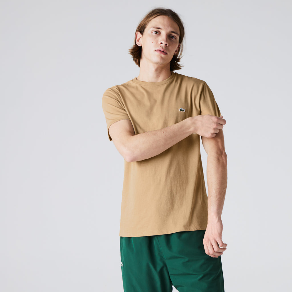 Lacoste Crew Cotton T-Shirt Beige TH670902S | Chicago City Sports | on model view