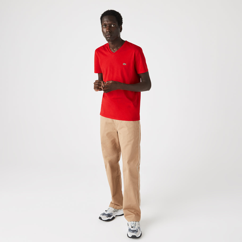 Men's Lacoste V-Neck Pima Cotton Jersey T-Shirt Red