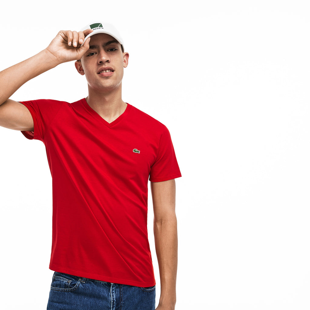 Men's Lacoste V-Neck Pima Cotton Jersey T-Shirt Red