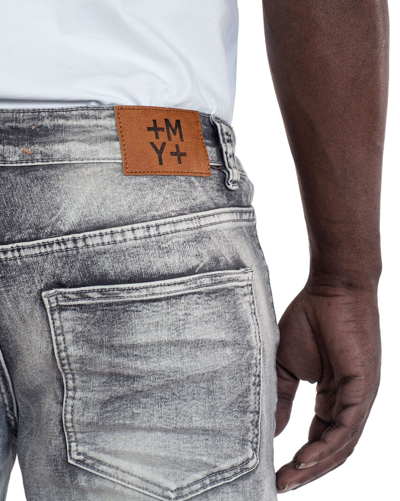 Men's TWO MILL TWENTY "Union" Slim Fit Rip & Repair Jeans Asphalt Grey Acid Wash