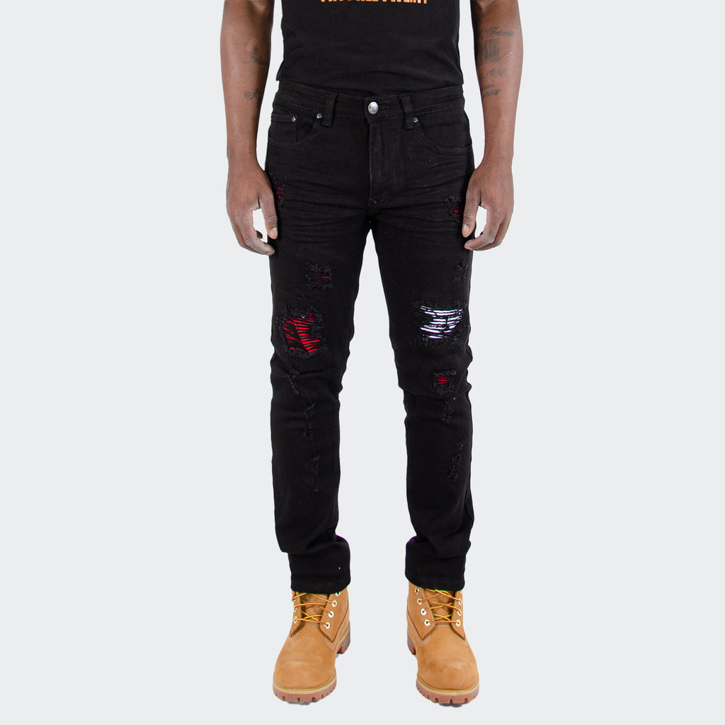 Men's TWO MILL TWENTY "Canal" Slim Fit Stitch Detail Jeans Black Lava