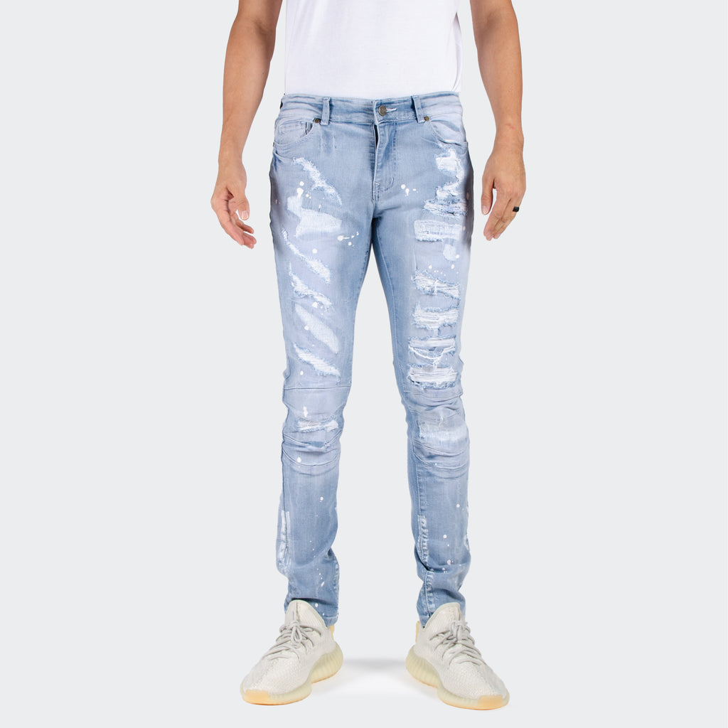 Men's TWO MILL TWENTY "Halsted" Slim Fit Rip & Repair Jeans Light Wash