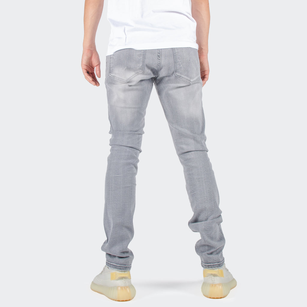 Men's TWO MILL TWENTY "Lawrence" Slim Fit Rip & Repair Jeans Light Grey