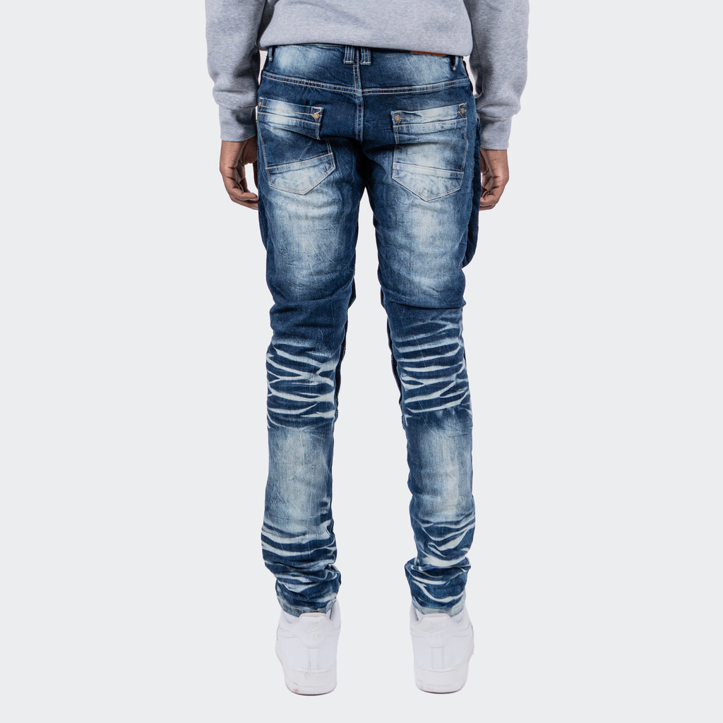 Men's TWO MILL TWENTY "Broadway" X-Ray Fashion Skinny Denim Jeans with Knee Pocket Dark Blue