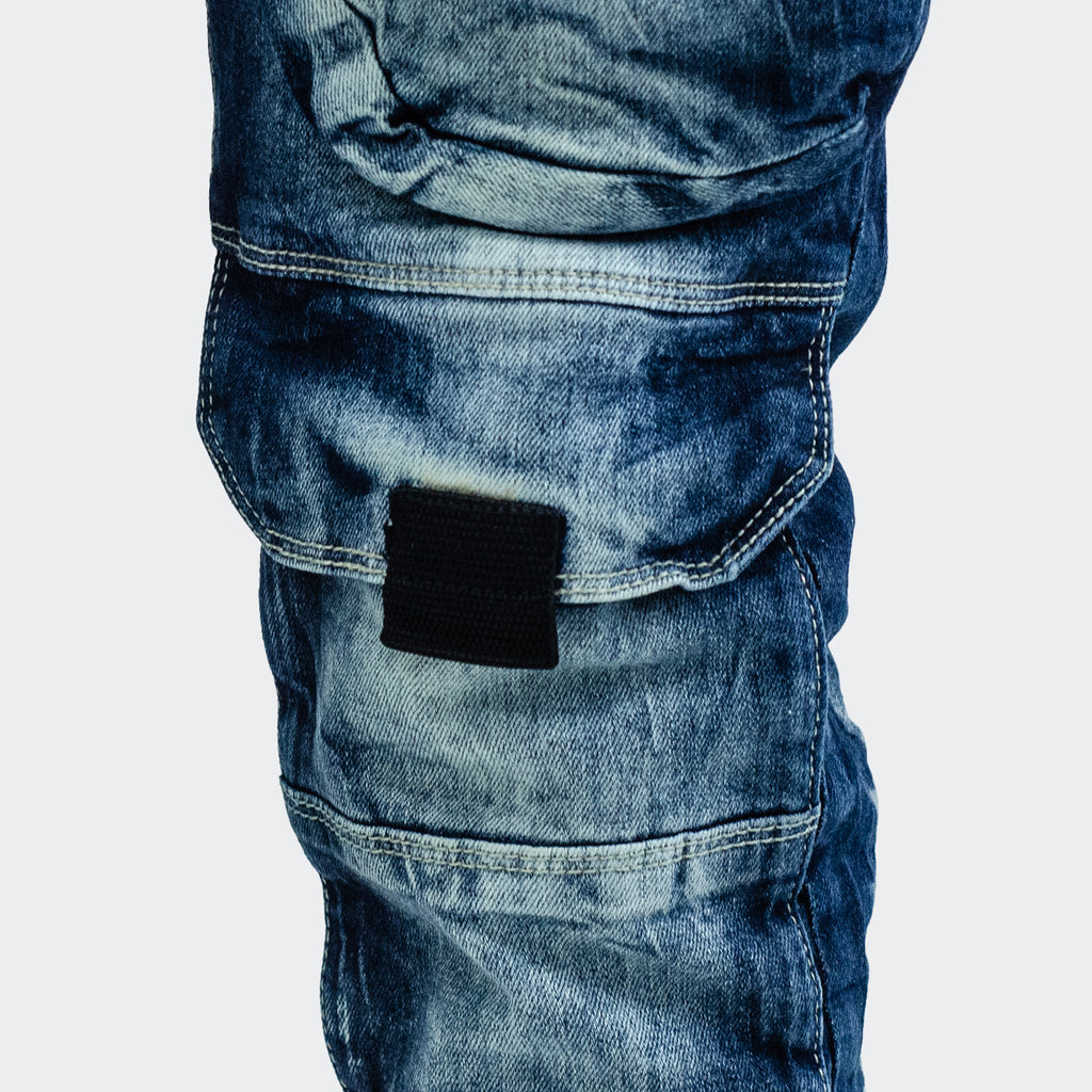 Men's TWO MILL TWENTY "Broadway" X-Ray Fashion Skinny Denim Jeans with Knee Pocket Dark Blue