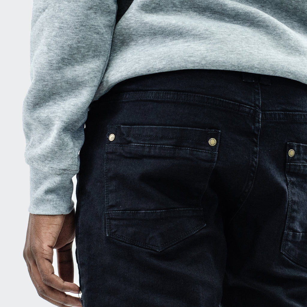 Men's TWO MILL TWENTY "Central" Ankle Zipper Multi Seam Skinny Moto Denim Jeans Jet Black
