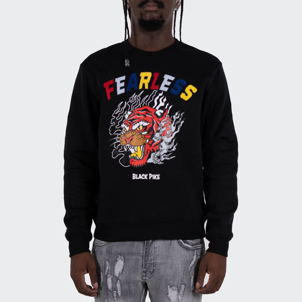 Men's TWO MILL TWENTY "Fearless" Tiger Graphic Multi Texture Sweatshirt Black