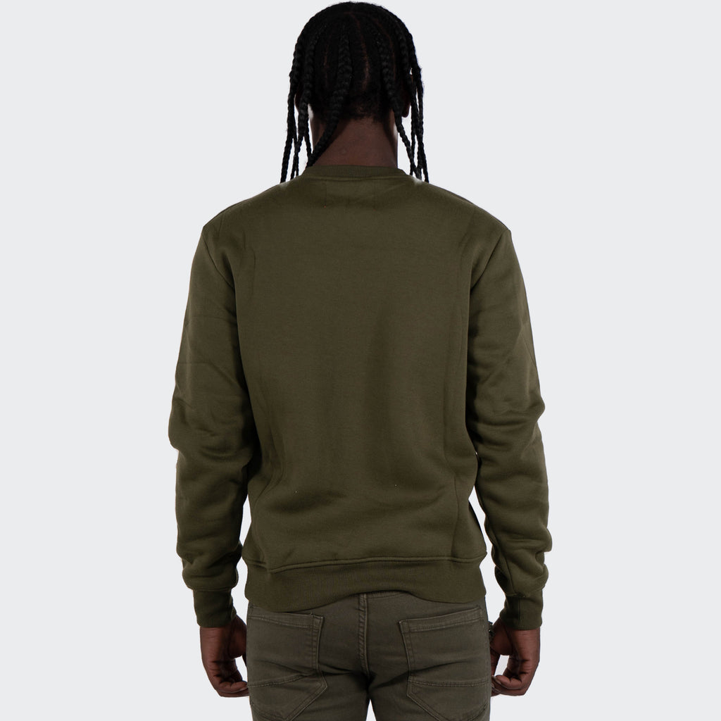Men's TWO MILL TWENTY "Fearless" Tiger Graphic Multi Texture Sweatshirt Olive