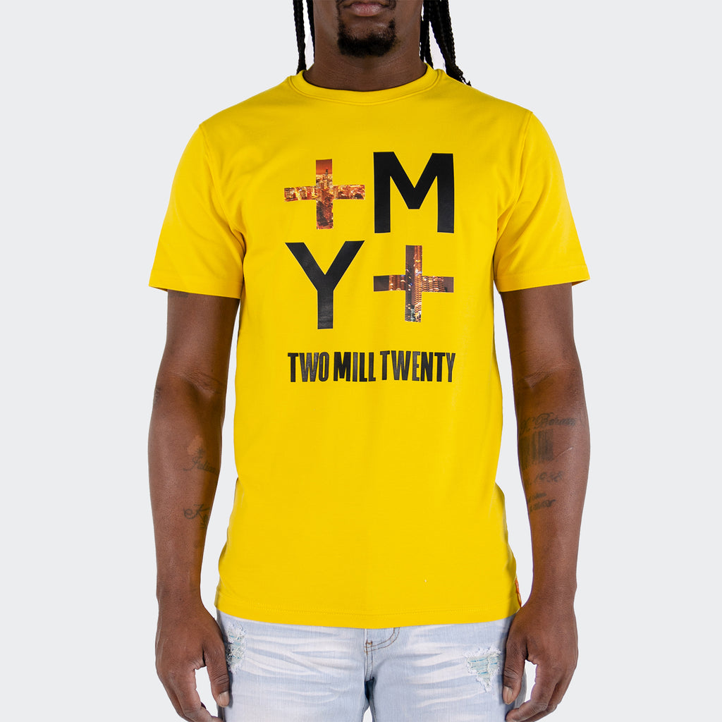 Men's Two Mill Twenty Inverse Logo Graphic T-Shirt Yellow