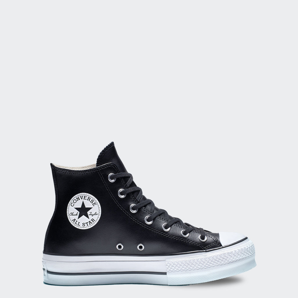 Women's Converse Clean Leather Platform Chuck Taylor All Star Shoes Black