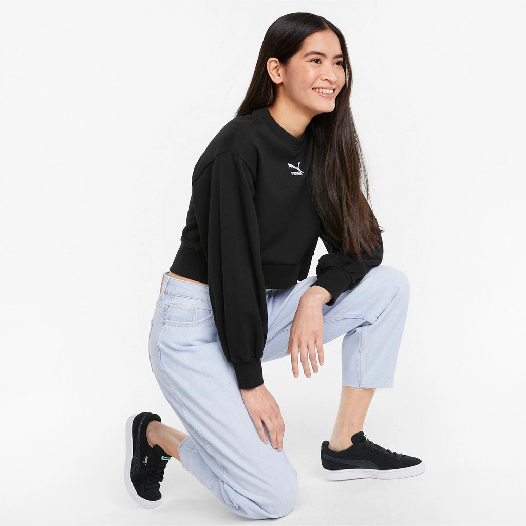 Women's PUMA Classics Puff Sleeve Crew Neck Sweatshirt Black
